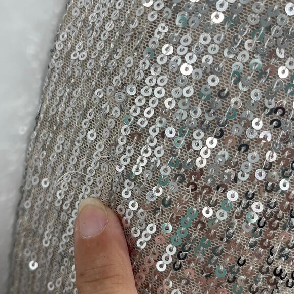 Crystal Doll Bodycon Sequin Dress Sz 0 Silver Holiday New Years Slit Y2K Club - Picture 9 of 12